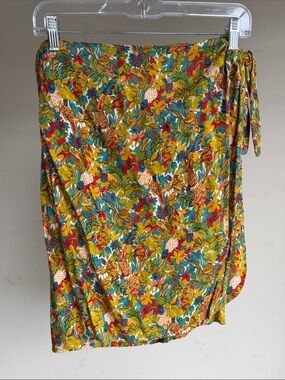 Yellow Floral Wrap Sarong with Multicolor Botanicals